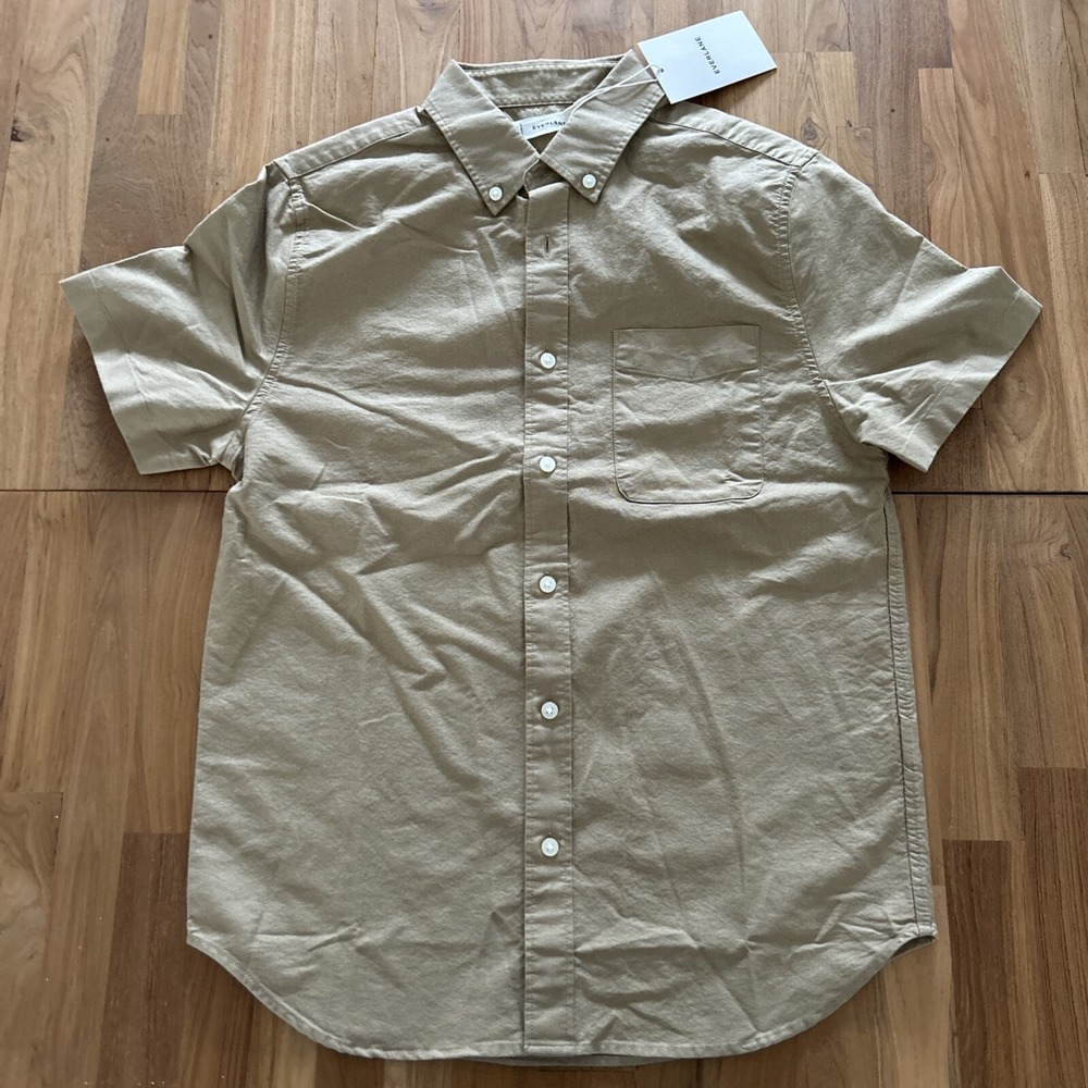 NWT New EVERLANE Brown Oxford Organic Cotton Short Sleeve Shirt Sz XS